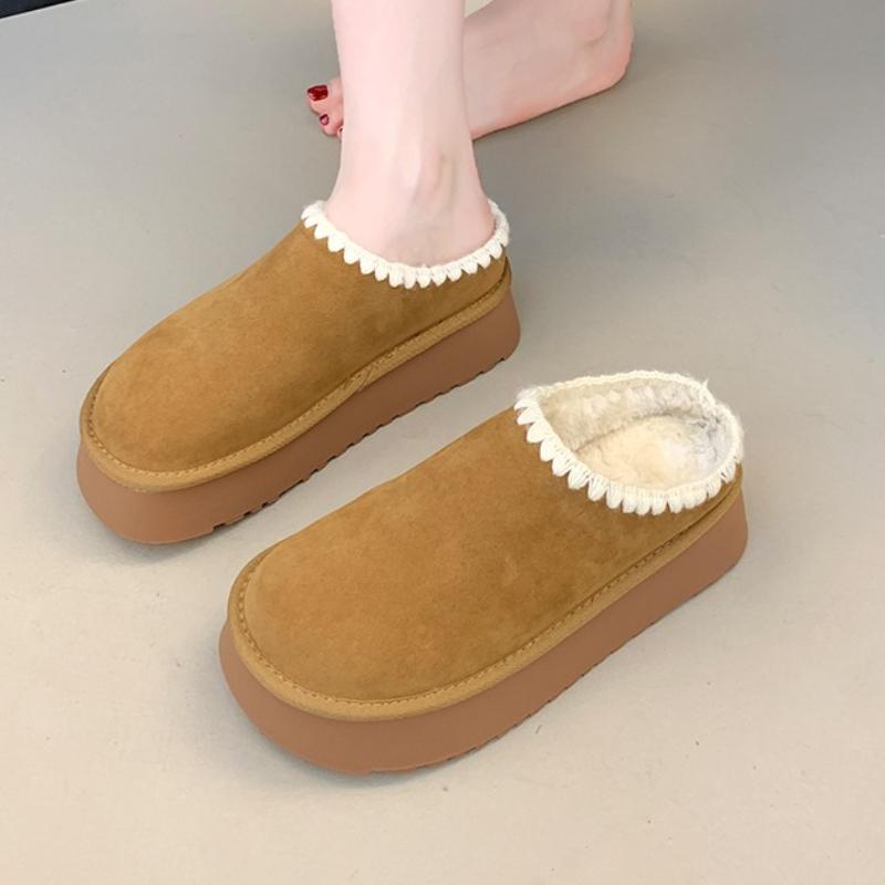 

Fashion Mules Shoes Women Flats Platform Slippers Fur Shoes Suede New 2025 Winter Short Plush Slingback Sneakers Cozy Flip Flops Zapatos 35 верблюд