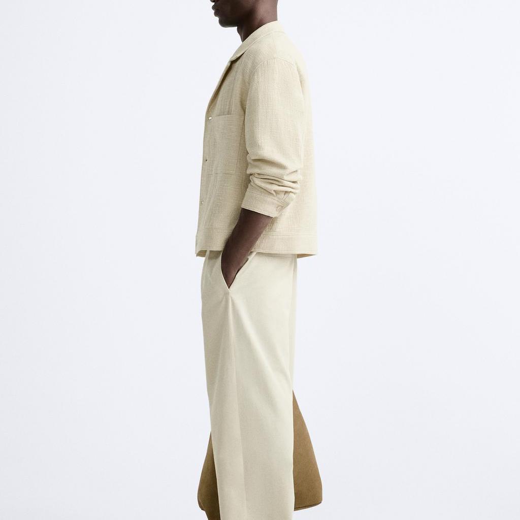 Zara Loose V-Neck Long Sleeve Jacket Men jackets Off-White 6861301-712