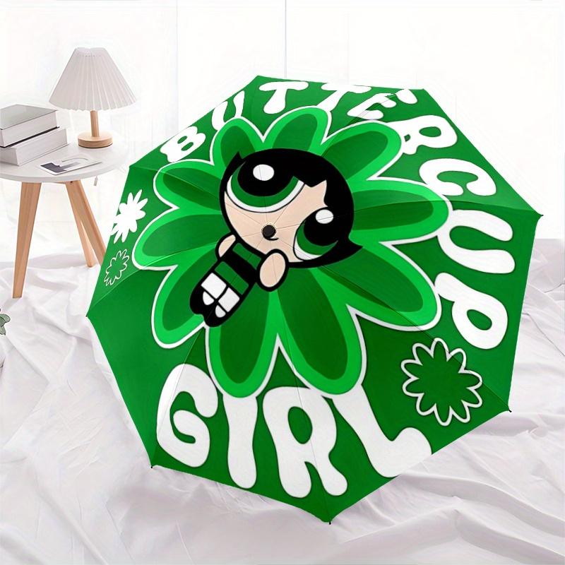 1pc Buttercup A Dynamic Floral Portrait Pattern Automatic 3-Fold Umbrella, 8 Iron Frames, High-Value Folding Umbrella, Suitable for Office, Travel and