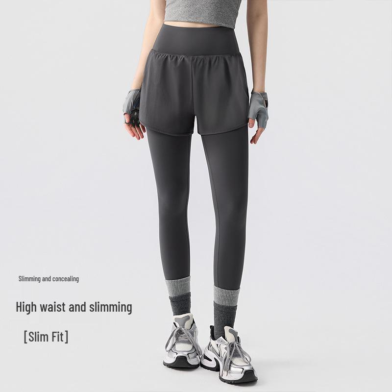 Women's High Waist Hip-Lift Yoga Pants, Quick-Dry, Two-Piece Look, for Autumn/Winter Running & Training.
