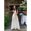 French suspender dress women's summer waist and thin knee long dress niche design sense floral A-shaped skirt tide