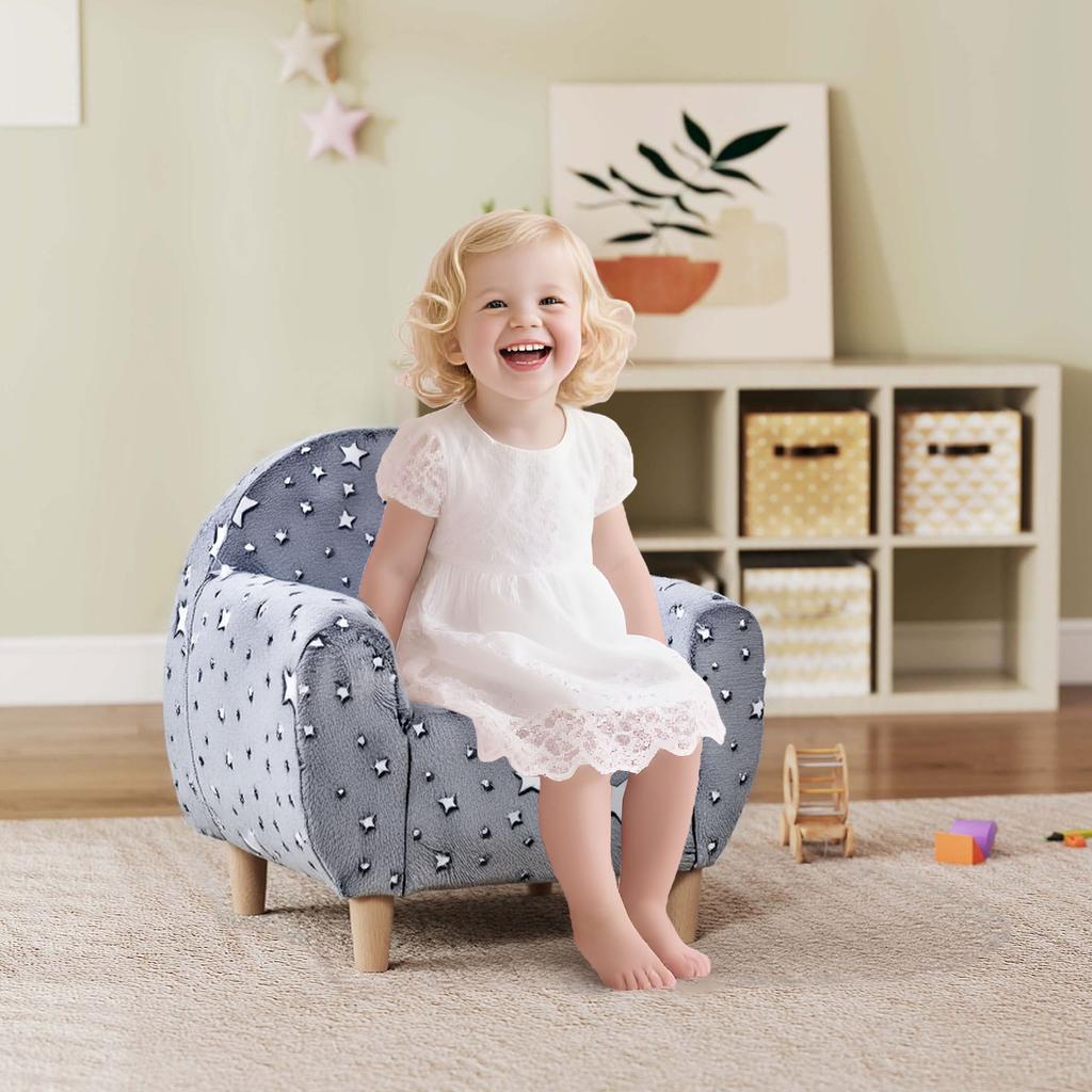 Kids Armchair, Glow In the Dark Chair with Star Design for Bedroom, Playroom, Kids Room, Grey