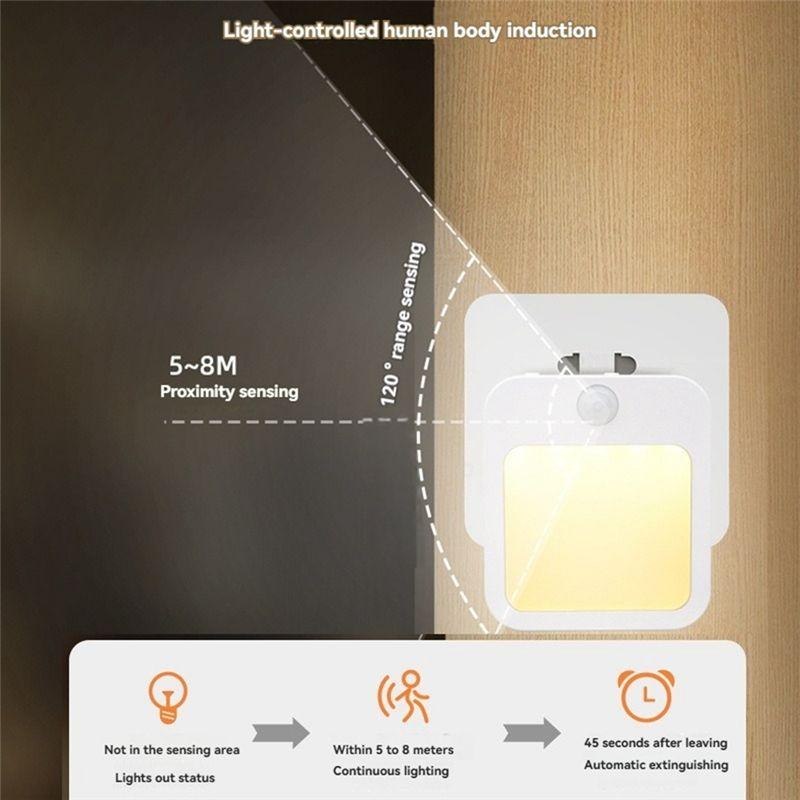 AEE4-Motion Sensor LED Night Light Lamps Children's Night Light Smart LED Night Lamp For Bedside Table Bedroom Nigh EU Plug