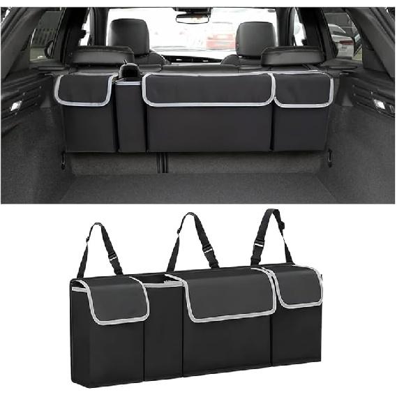 AUCELI Car Trunk Organizer, Backseat Hanging Large Storage With Adjustable Straps, Waterproof Collapsible Cargo Bag With 4 Pockets, Sturdy Space