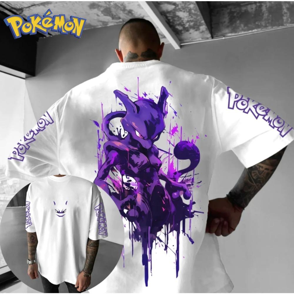 

Аниме Покемон Футболка с двухсторонним принтом Мьюту, с короткими рукавами, мужская и женская, новинка лета 2025, свободный повседневный топ в стиле Харадзюку 3XL