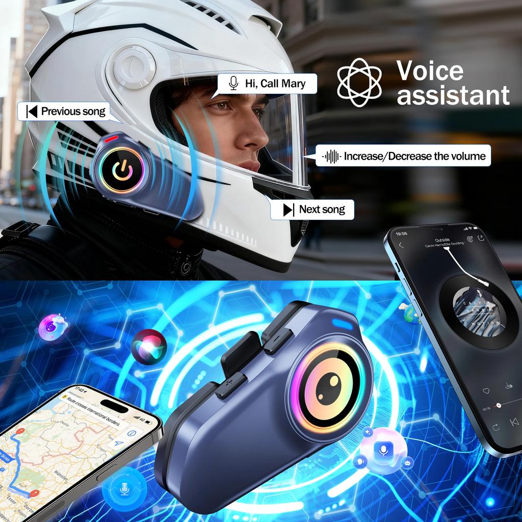 G1 Motorcycle Helmet Bluetooth Intercom 1000mAh Battery MP3 Player Waterproof 500M Range Music Share for 2 Rider
