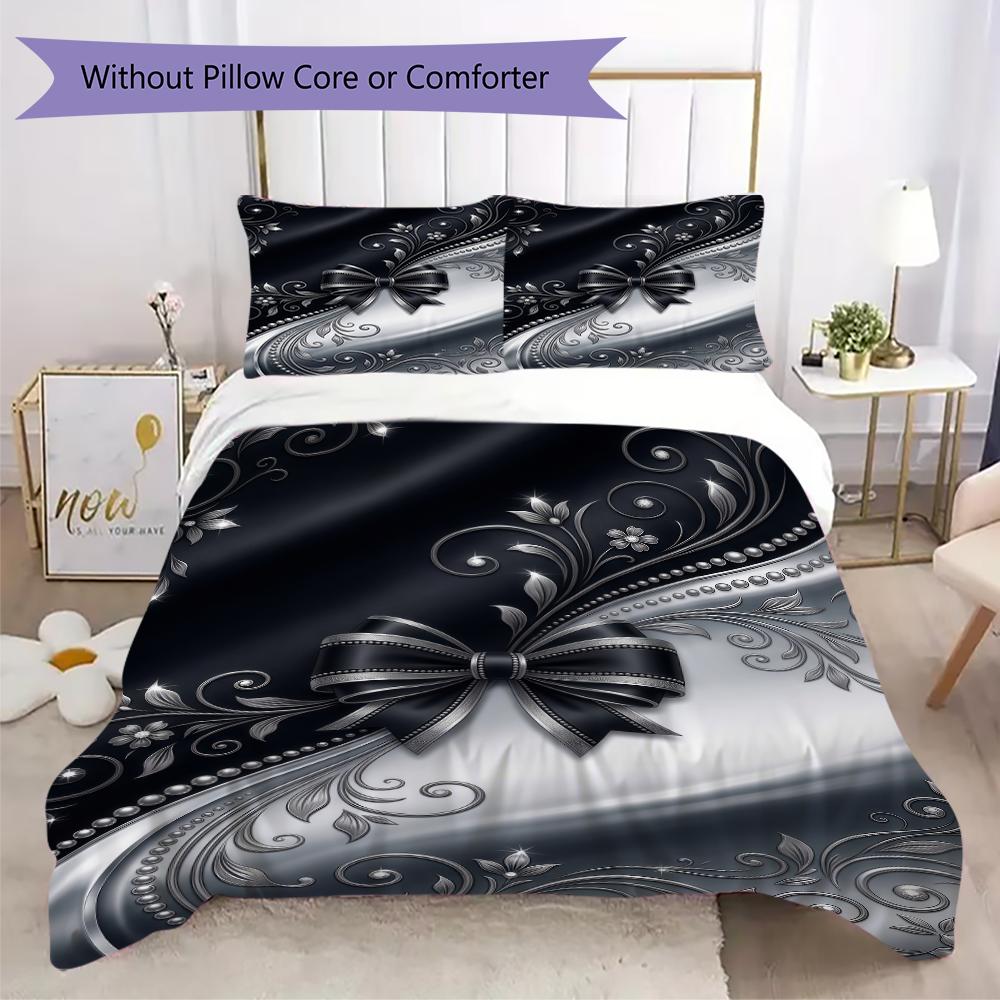 Gorgeous bow Pattern Bedding uilt Set uilt Cover Pillowcase Home Decoration Birthday Gift (1 * duvet cover + 2 * pillowcase without core)