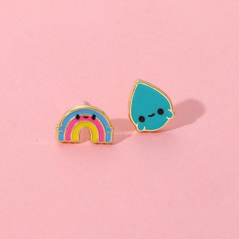 Silver Post Rainbow Stud Earrings, Cute Cartoon Small Size Dopamine Style, Minimalist Creative Sweet Earrings Jewelry for Women Girls