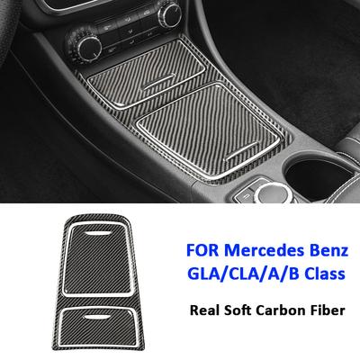 Carbon Fiber Car Center Console Storage Box Panel Trim Cover Decoration Interior Sticker For Mercedes Benz GLA CLA A B Class