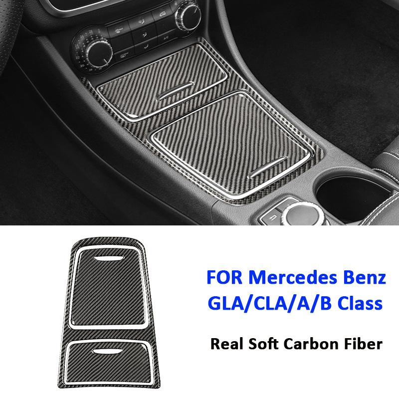 Kohlefaser Auto Mittelkonsole Aufbewahrungsbox Panel Verkleidung Abdeckung Dekoration Innenraum Aufkleber Für Mercedes Benz GLA CLA A B Klasse