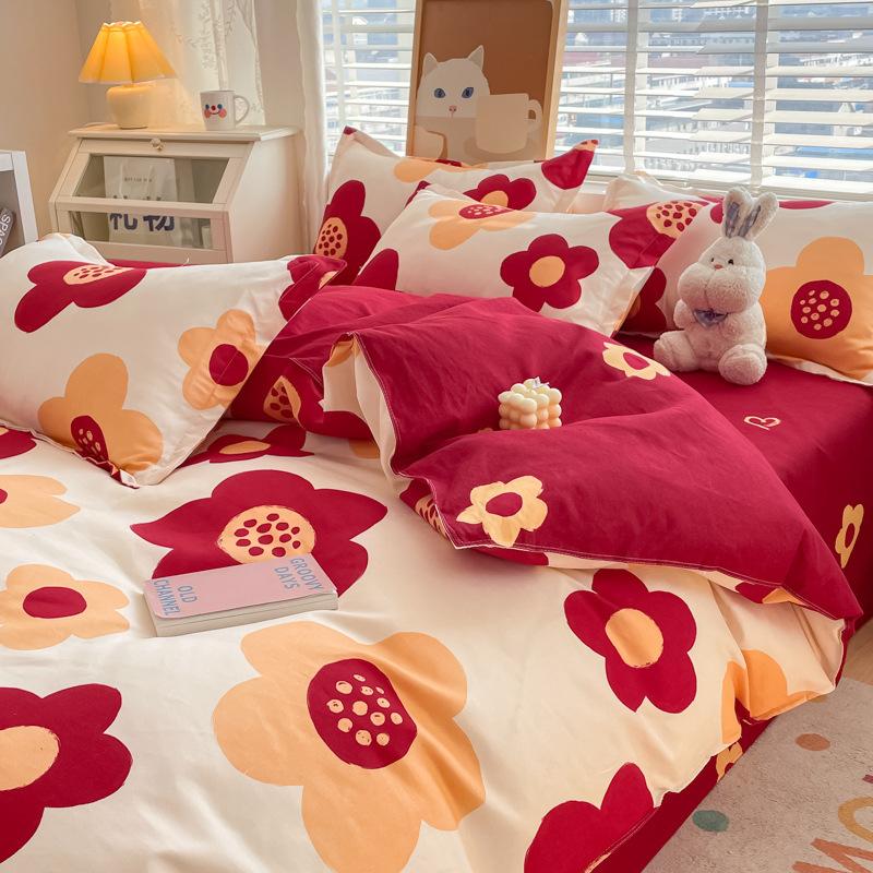 Pastoral Style Plant Cashmere Print Four-piece Bedding Set Dormitory Fresh Bed Sheet Three-piece Set