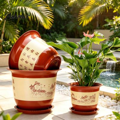 Breathable Nursery Container for Money Tree Plastic Flower Pot Large Plants with Drainage Holes & Saucer Tray, Flowerpot Outdoor Planter,
