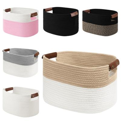 NEW 15x10x9 Inch Cotton Rope Basket Portable Large Capacity Woven Rope Baskets Storage Woven Storage Bin for Sundries Clothes