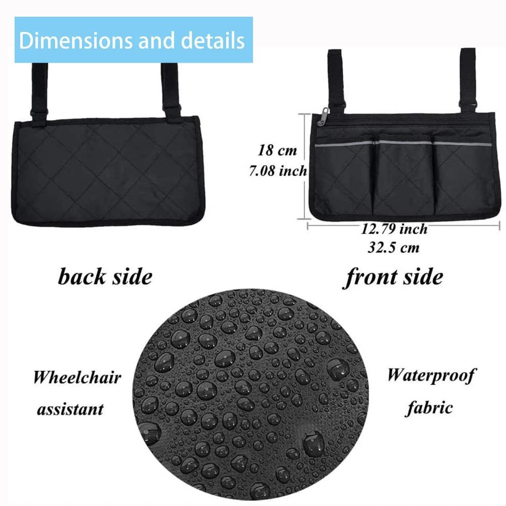 Wheelchair bag, wheelchair side pocket, storage bag suitable for any wheelchair and water use (black, 3 pieces)