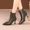 Heeled Leather Pointed Toe Woman Short Shoes Autumn Winter Waterproof Warm Ankle Boots For Women New Trend  Booties Sale