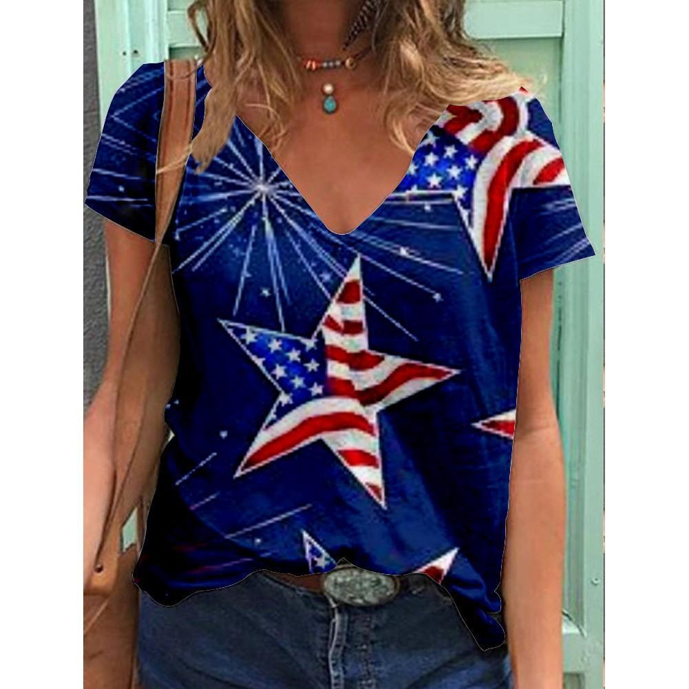 New American Independence Day Women's 3D Printed V-neck T-shirt