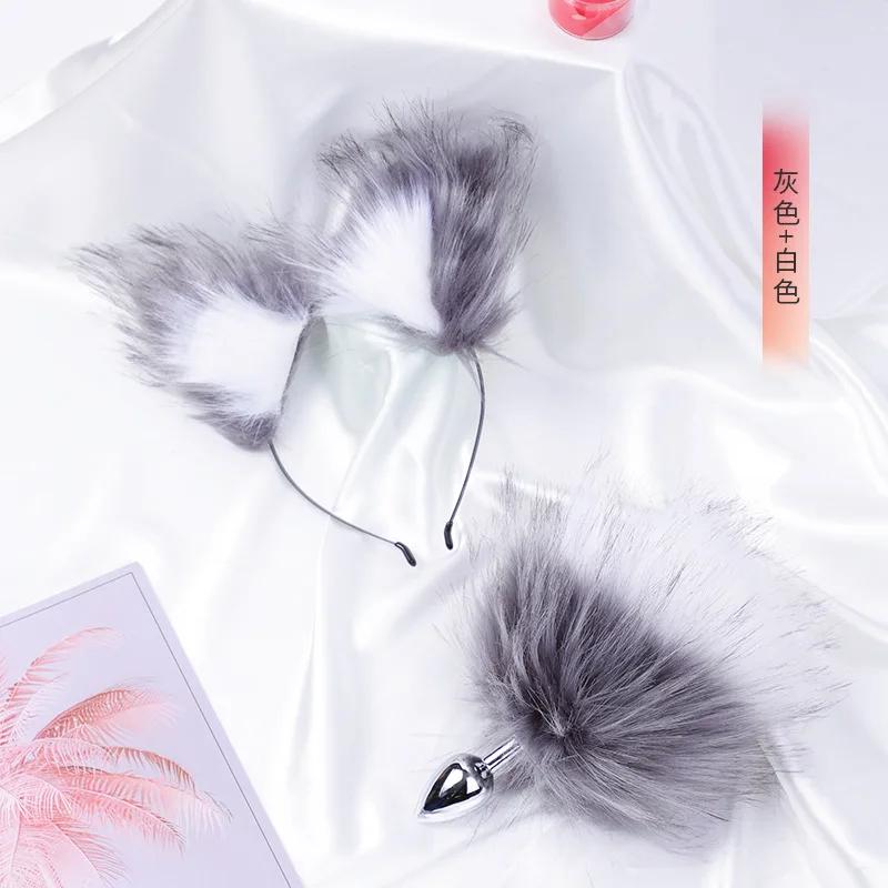 Analplug Sexspielzeug Fuchsschwanz Buttplug Mehrfarbig Plüsch Ohren Haarband Hasenschwanz Buttplug Flirtspielzeug für Paare Frau Cosplay