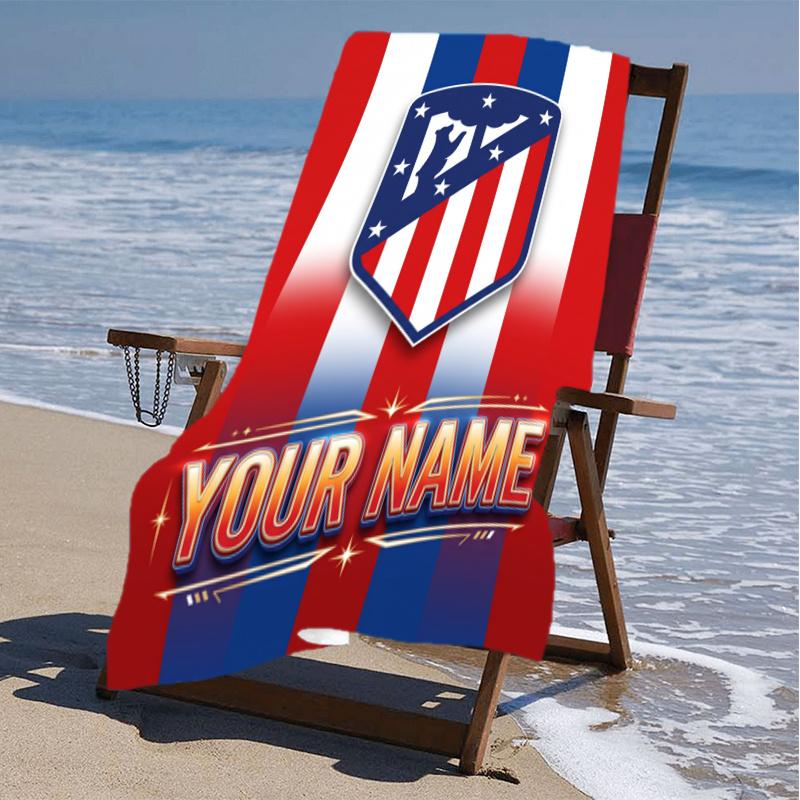 1pc Atletico Madrid Beach Towel with Custom Name, Beach/Swimming/Bath/Picnic/Camping Towel, Suitable for Seaside Beaches