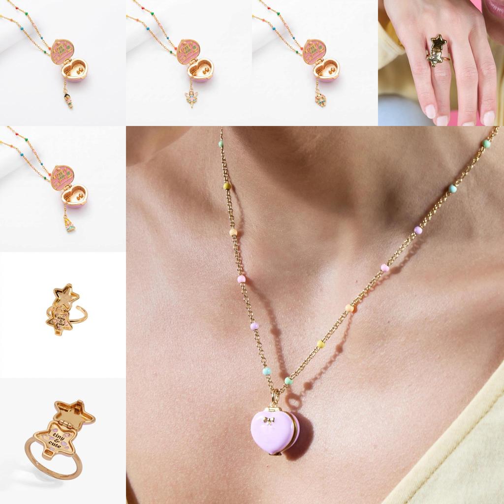 Heart Shaped Copper Necklace With Pink Star Ring And Musical Note For Girls Gift
