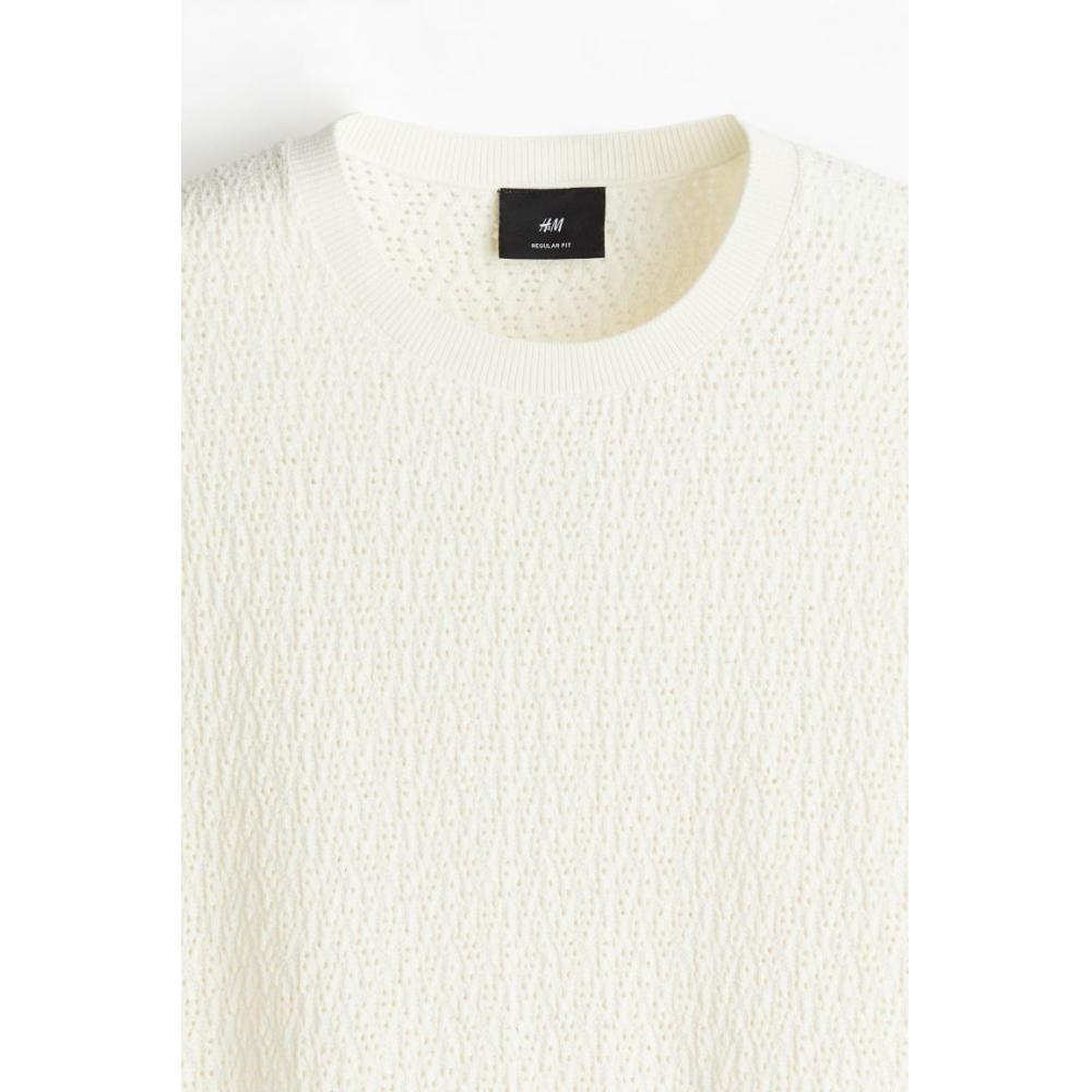 H M Regular Fit Textured Knit Tee wHite