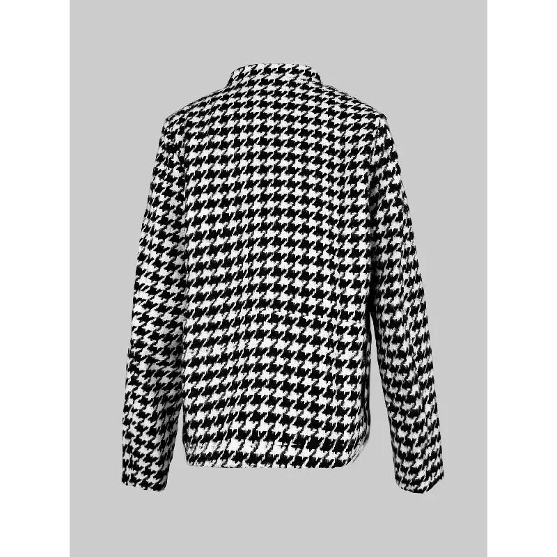 Women's Classics Houndstooth Jacket Stand Collar Long Sleeves Winter Fall Clothes Women Casual Coat Outerwears