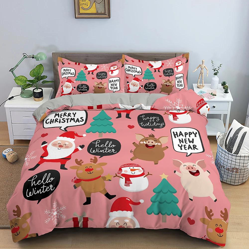 Set Biancheria da Letto Decorazione Natalizia Lusso Morbido Copripiumino Set 3D Stampato Natale Coperta Trapuntata King Queen Twin Size Tessile per la Casa