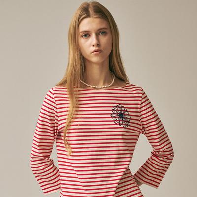 [mardimercredi] SLIM TSHIRT 3/4 SLEEVE STRIPE RED NAVY
