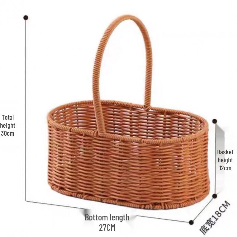 Pastoral-Style Handwoven Rattan Flower Basket - Small Decorative Green Plant Basket