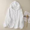 Good Quality Pink and White Sun-protection Linen Coat Summer Fashion Women's Long Sleeve Solid Color Thin Breathable Hoodie Tops
