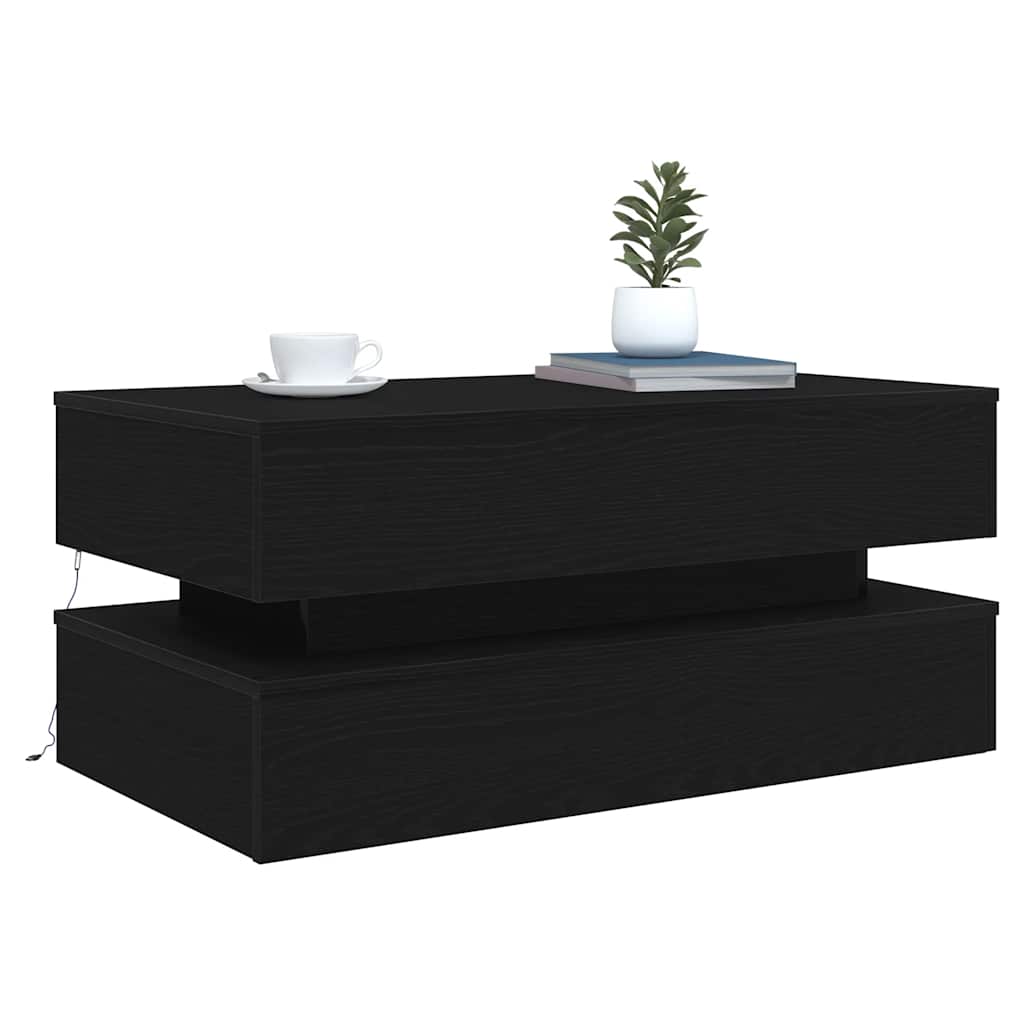 LED Coffee Table In Black Oak Look 90 X 50 X 40 Cm