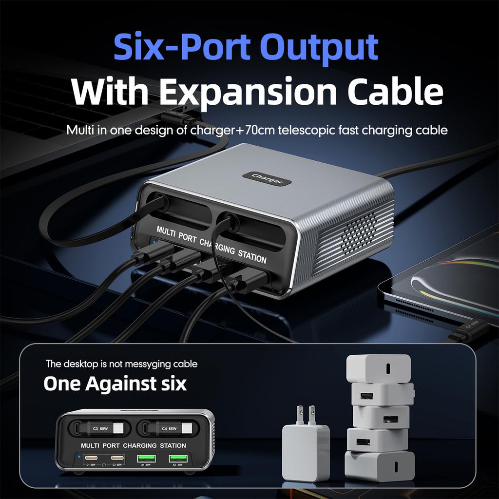 6 Port Desktop Charger with High Definition Display Portable Charging Station for Travel EU Plug