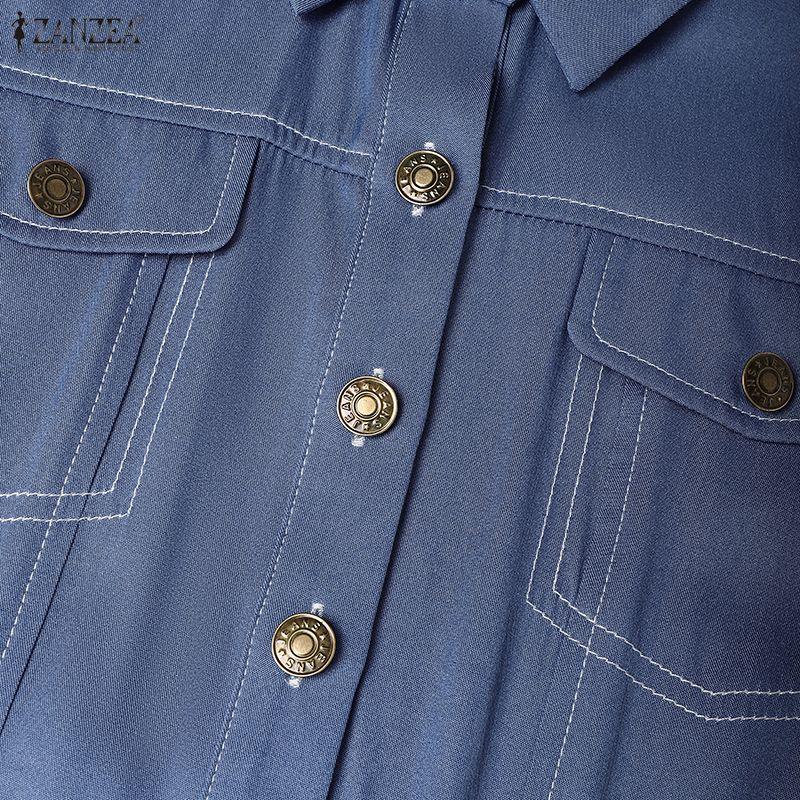 ZANZEA Women Casual Turn Down Collar Long Sleeve Loose Shirt Dress