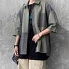 Sommer Vintage Gespleißtes Halbarmhemd Herren Koreanischer Stil Locker Harajuku Patchworkhemden