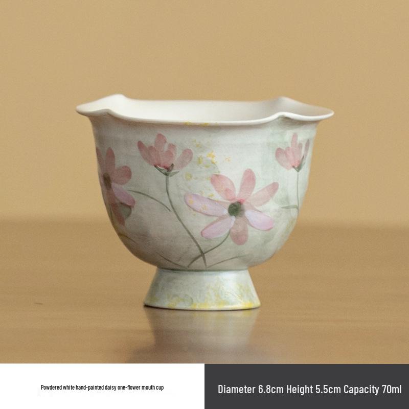 

Расписанный вручную керамический изысканный набор женских чашек на высокой ножке с ромашками