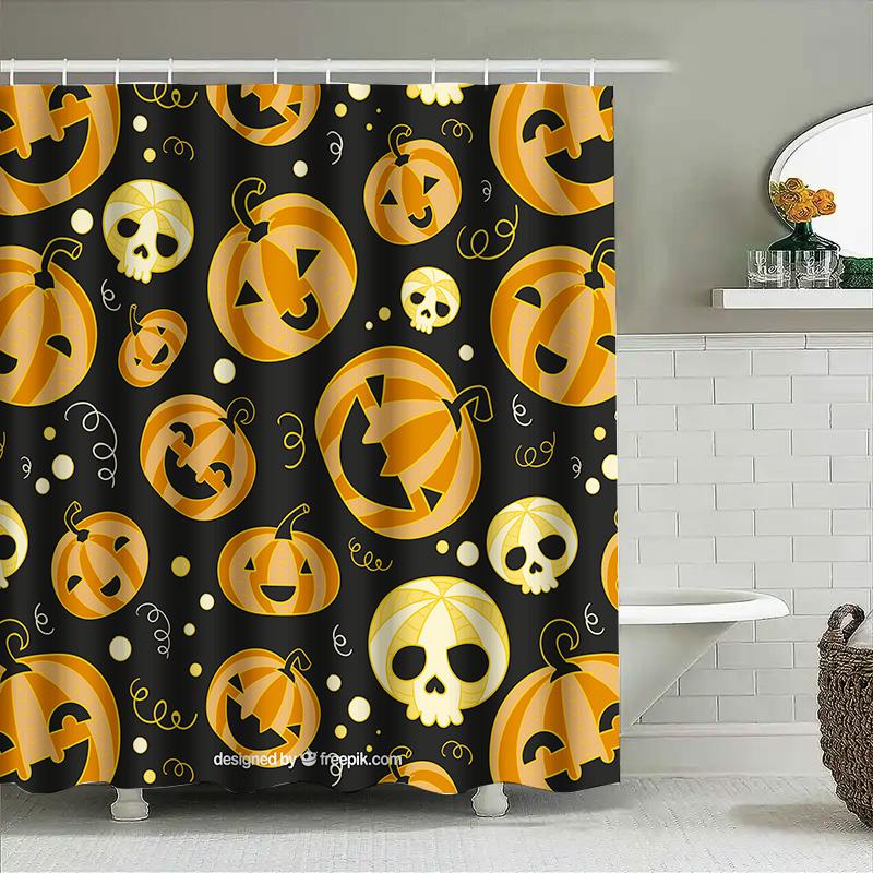 Gruselige Halloween-DekoKürbisJack SkellingtonSchädelLeuchtet im DunkelnFledermausWinkendVorhang-SetFür Ihre Badezimmerdekoration!