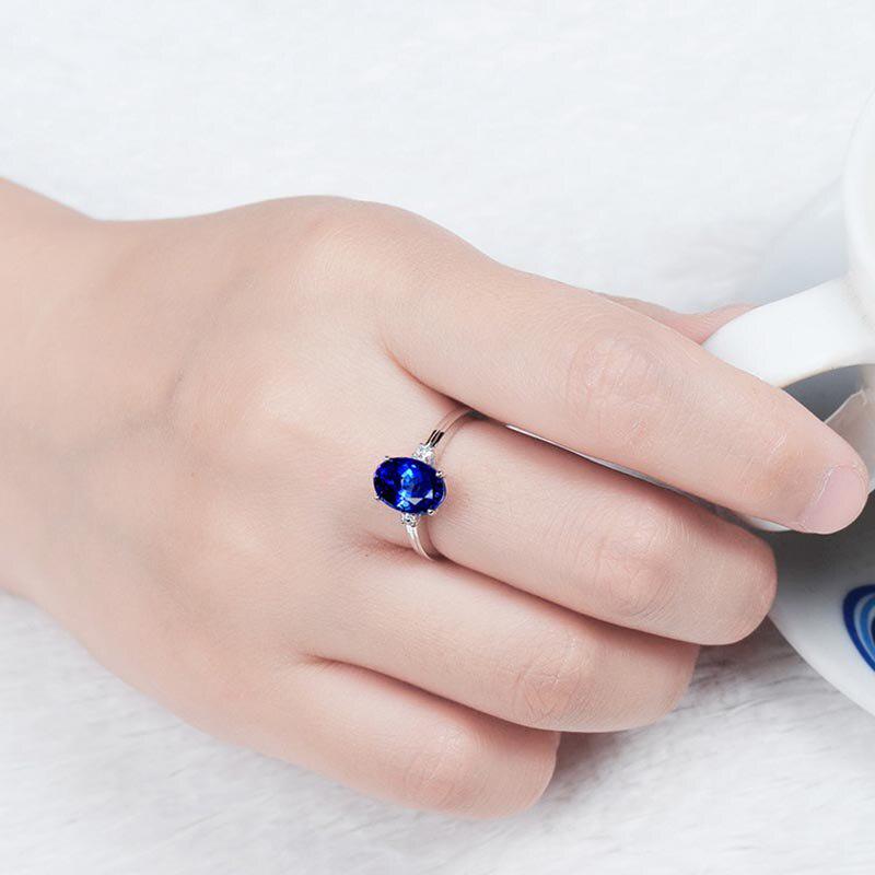 BELLA BOX Ovaler blauer Saphir-Stein für Damen, Verlobungsring, Silber, Damen-Party-Edelstein-Schmuck