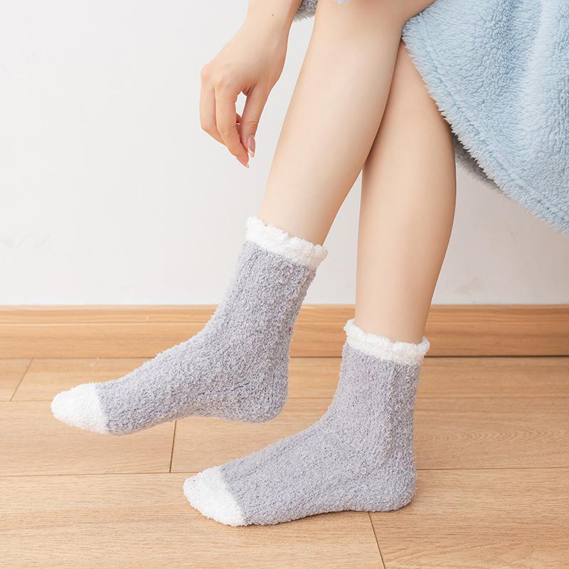 Female Autumn and Winter Plus Velvet and Thick Coral Velvet Floor Cotton Socks