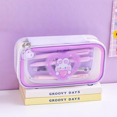 Μολυβοθήκη Μεγάλης χωρητικότητας Τσάντα στυλό Λαβή κινουμένων σχεδίων Διαφανές κουτί μολυβιών για κορίτσια σχολικά είδη