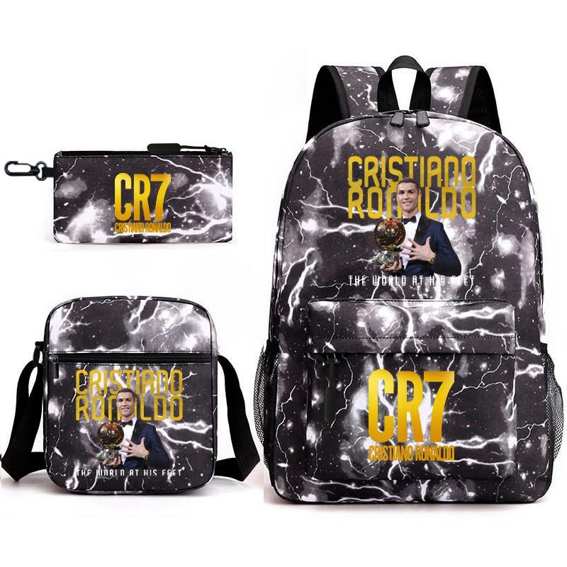 Set Zaino Scolastico Cristiano Ronaldo per Bambini Ragazzi Ragazze 15L Tessuto Oxford Borsa a Doppia Tracolla con Spallacci Imbottiti Traspiranti