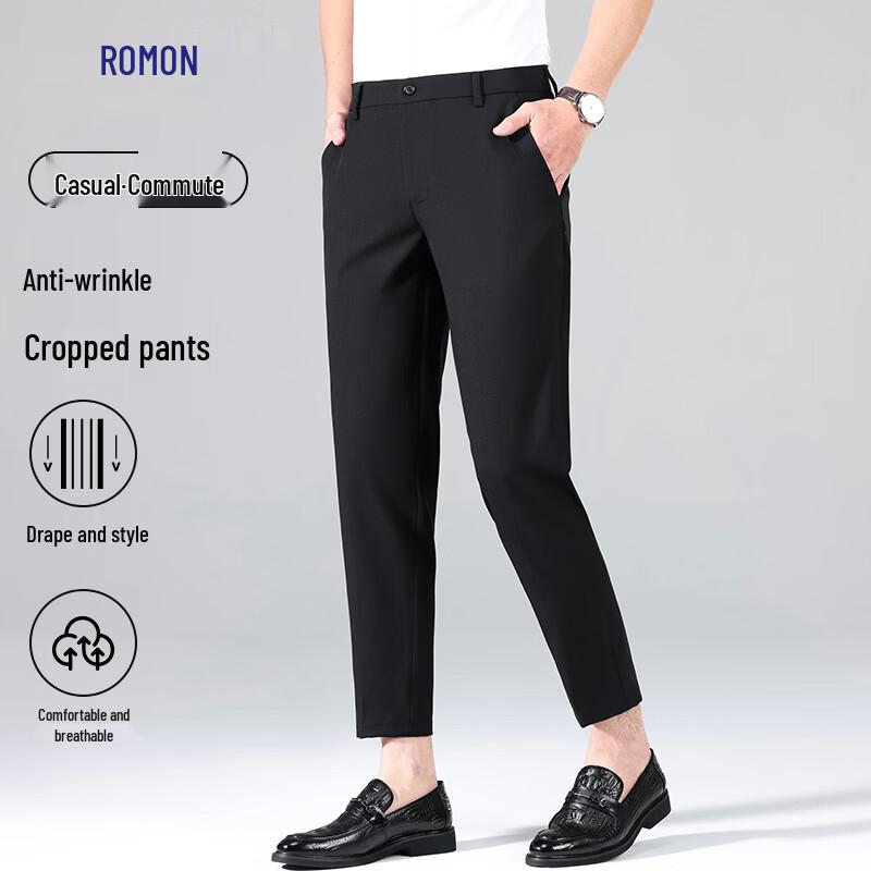 Men s Wrinkle-Resistant Cropped Suit Pants 36