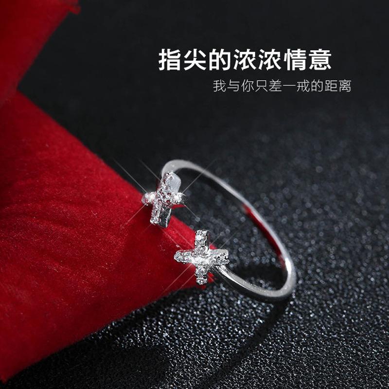 English Letter X Ring Opening Trendy Student Small Fresh Personality Creative Versatile Shining Right Or Wrong Ring Woman