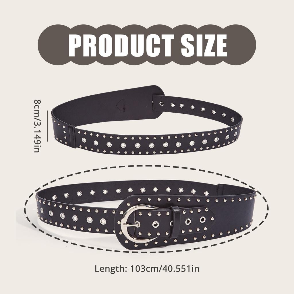 Punk Style Studded Waistband PU Leather Belt for Men and Women Fashionable Waist Ornament with Buckle Design