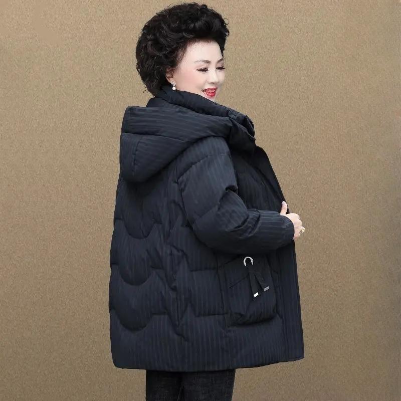 Women's Winter Thickened Jackets Down Cotton Parkas Hooded Quilted  Pockets Coat Middle Aged  Women Overcoat