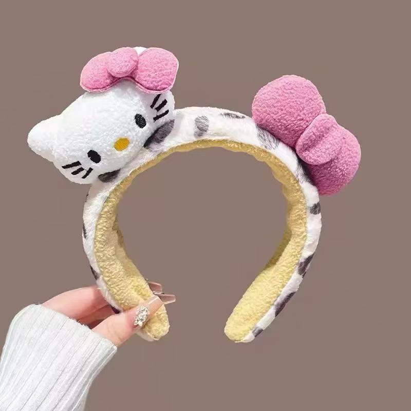 Leopard Print Bow Cat Plush Headband for Women - Cute Cartoon Face Washing & Makeup Hair Accessory