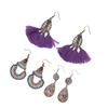 3 Pairs Ethnic Tassel Earrings Set Comfortable Lightweight Safety Vintage Ethnic Earrings for Women