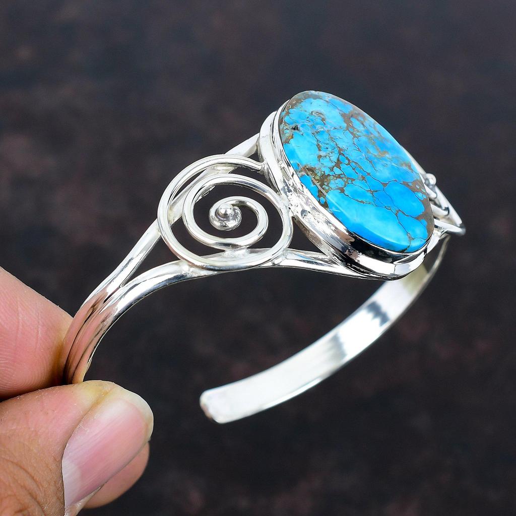 Tibetan Turquoise Cuff Bracelet 925 Sterling Silver Bangle Gemstone Adjustable Cuff Bracelet Unique Jewelry Gifts for Mom Handmade Bracelet