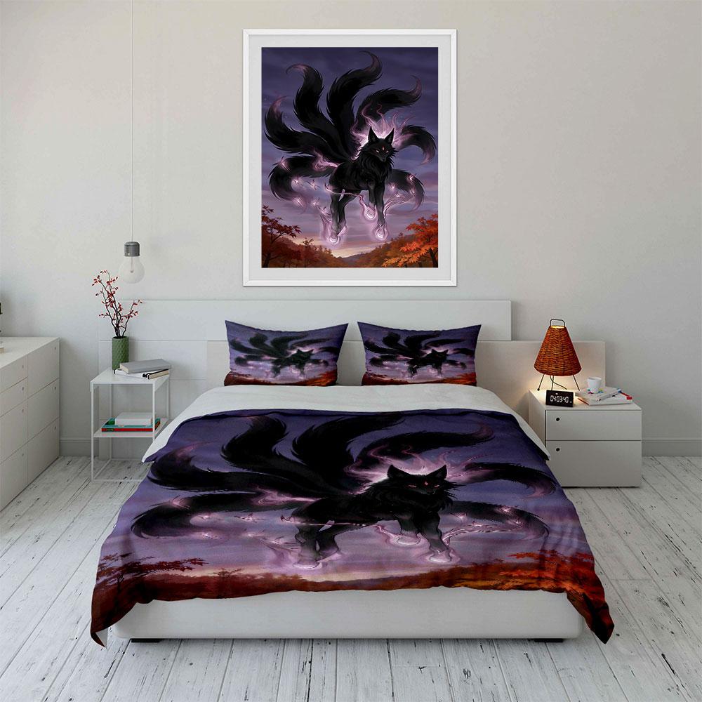 Black nine-tailed fox. Bedding sets Duvet cover sets Duvet covers Pillowcases(1 * Duvet Cover 2 * Pillowcases without duvet insert)