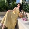 French Yellow Suspender Dress Loose Lazy Year Summer New Halter Sexy Light Yellow Dress