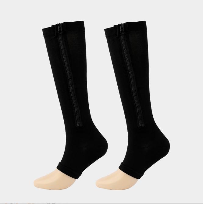 New Design Compression Socks Toe Open Leg Support Stocking Knee High Socks with Zipper S