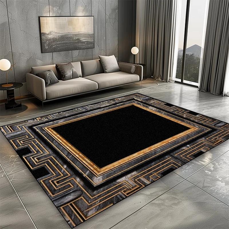 European Style Carpet for Living Room Black Marble Decor Sofa Area Large Rugs Hotel Hall Floor Mats Home Modern Decoration Rugs